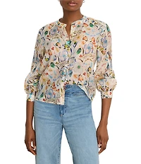 NIC + ZOE Pressed Flower Femme Band Collar Long Sleeve Blouse