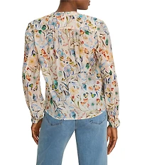 NIC + ZOE Pressed Flower Femme Band Collar Long Sleeve Blouse