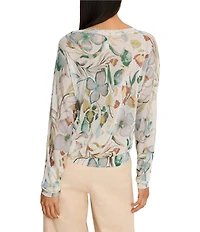NIC + ZOE Pressed Flower print Boat Neck Long Sleeve Top