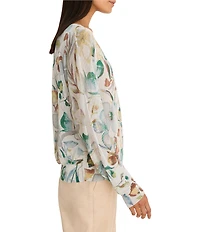 NIC + ZOE Pressed Flower print Boat Neck Long Sleeve Top