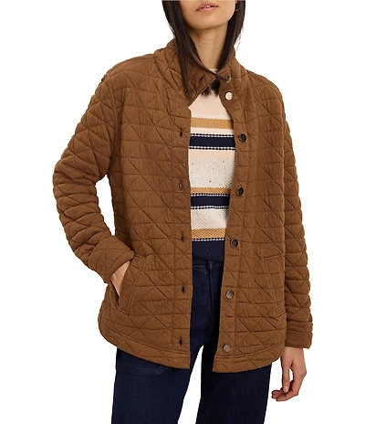 NIC + ZOE Quilted Femme Knit Stand Collar Long Sleeve Button-Front Jacket