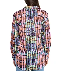 NIC + ZOE Rainbow Macaroon Point Collar Long Sleeve Boyfriend Shirt