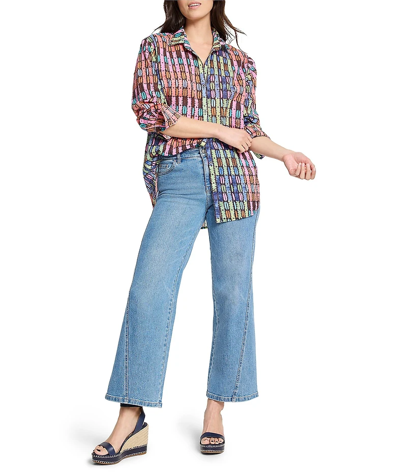 NIC + ZOE Rainbow Macaroon Point Collar Long Sleeve Boyfriend Shirt