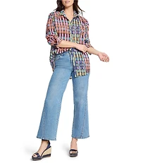 NIC + ZOE Rainbow Macaroon Point Collar Long Sleeve Boyfriend Shirt