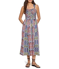 NIC + ZOE Rainbow Macaroon Print Square Neck Sleeveless Midi Dress