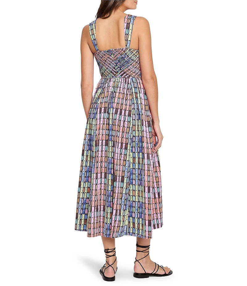 NIC + ZOE Rainbow Macaroon Print Square Neck Sleeveless Midi Dress