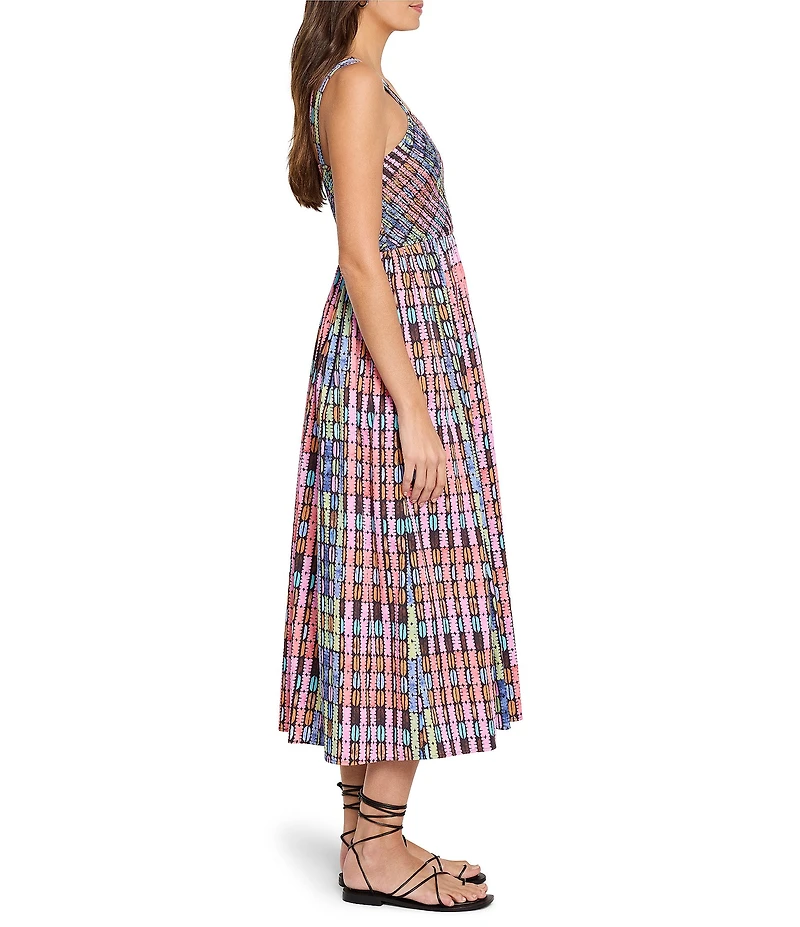 NIC + ZOE Rainbow Macaroon Print Square Neck Sleeveless Midi Dress
