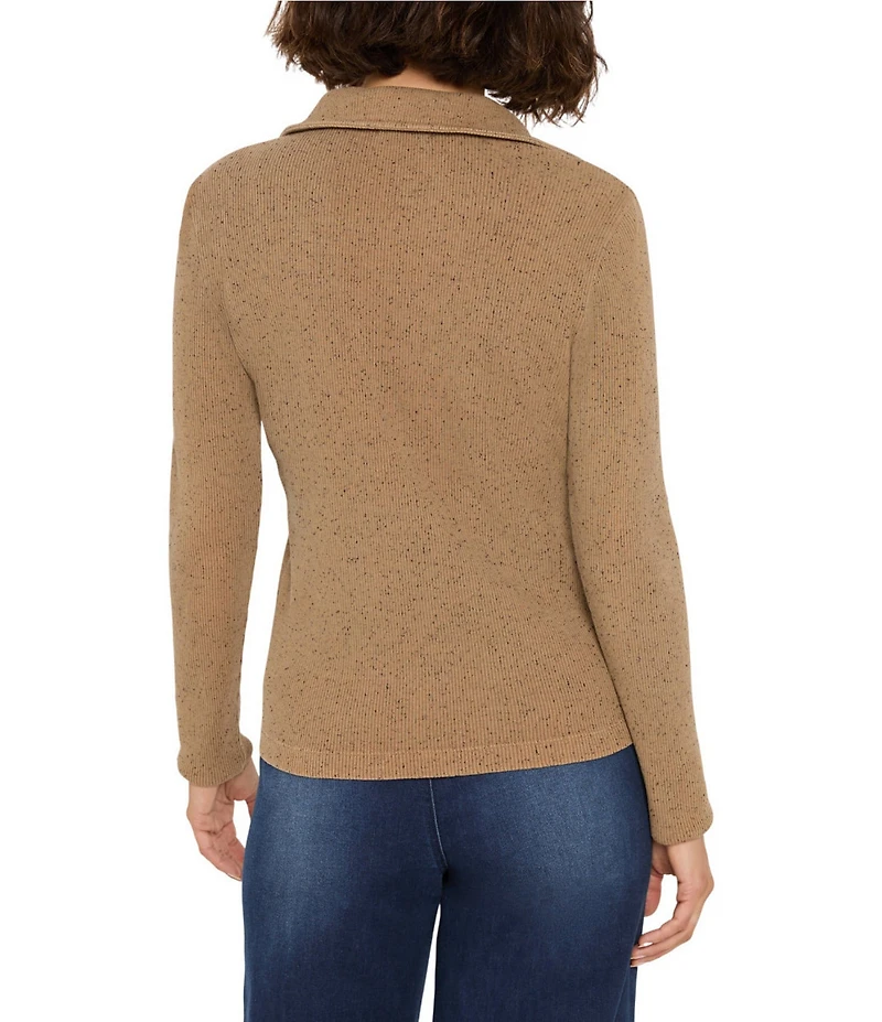 NIC + ZOE Rib Knit Collar V-Neck Long Sleeve Top