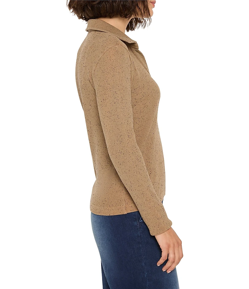 NIC + ZOE Rib Knit Collar V-Neck Long Sleeve Top