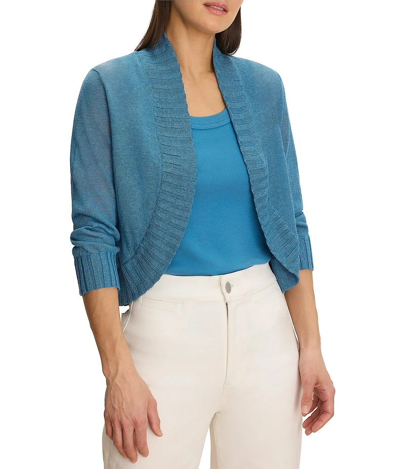 NIC + ZOE Ribbed Knit Bracelet Sleeve Bolero Open-Front Cardigan Sweater