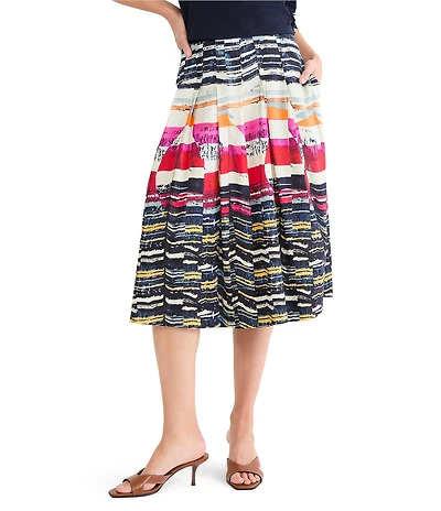 NIC + ZOE Rising Sun Printed High-Rise Pleated Skirt