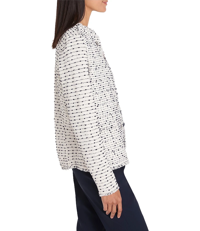 NIC + ZOE Round Neck Long Sleeve Fringe Mix Knit Jacket