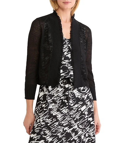 NIC + ZOE Ruffle Feather Knit Open Front Elbow Sleeve Cardigan