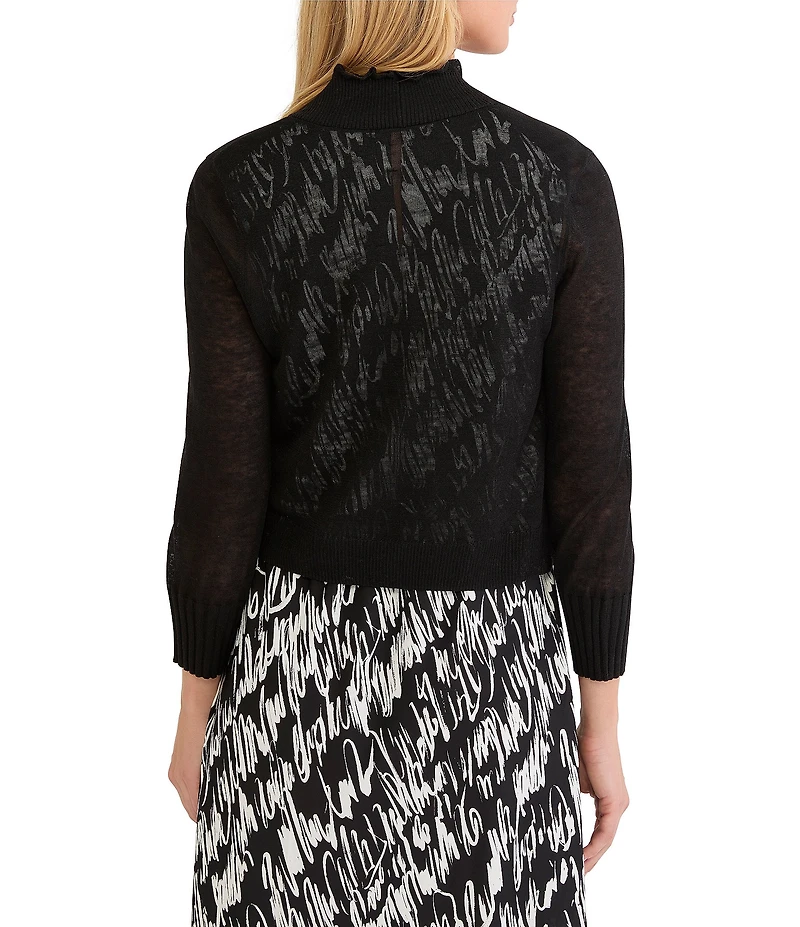NIC + ZOE Ruffle Feather Knit Open Front Elbow Sleeve Cardigan