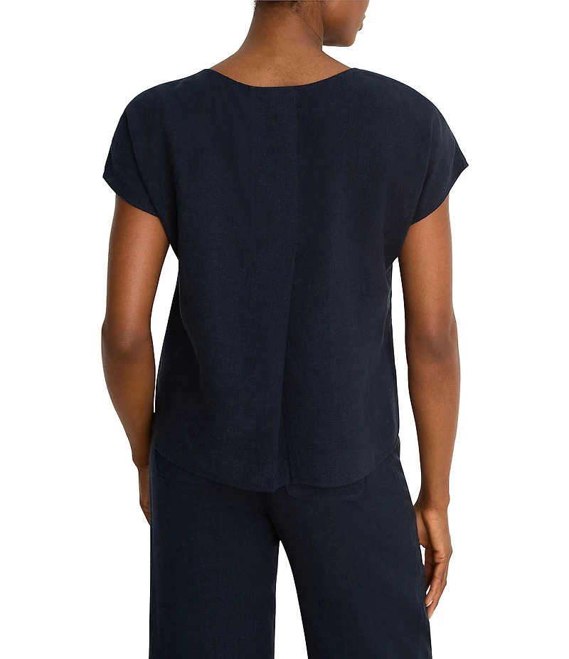 NIC + ZOE Rumba Linen-Blend Split V-Neck Cap Sleeve Tee