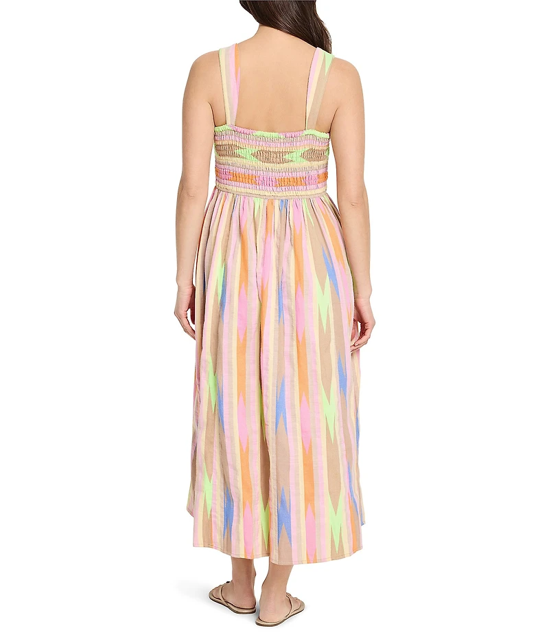 NIC + ZOE Sadie Heat Wave Print Scoop Neck Sleeveless Midi Dress