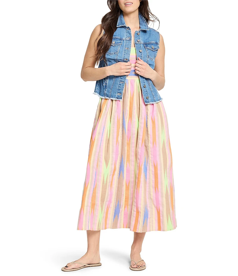NIC + ZOE Sadie Heat Wave Print Scoop Neck Sleeveless Midi Dress