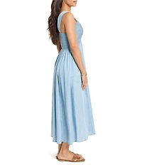 NIC + ZOE Sarah Denim Square Neck Sleeveless Fit-And-Flare Midi Dress