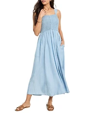 NIC + ZOE Sarah Denim Square Neck Sleeveless Fit-And-Flare Midi Dress