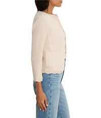NIC + ZOE Scallop trim Weave Mix Knit Round Neck Bracelet Sleeve Jacket