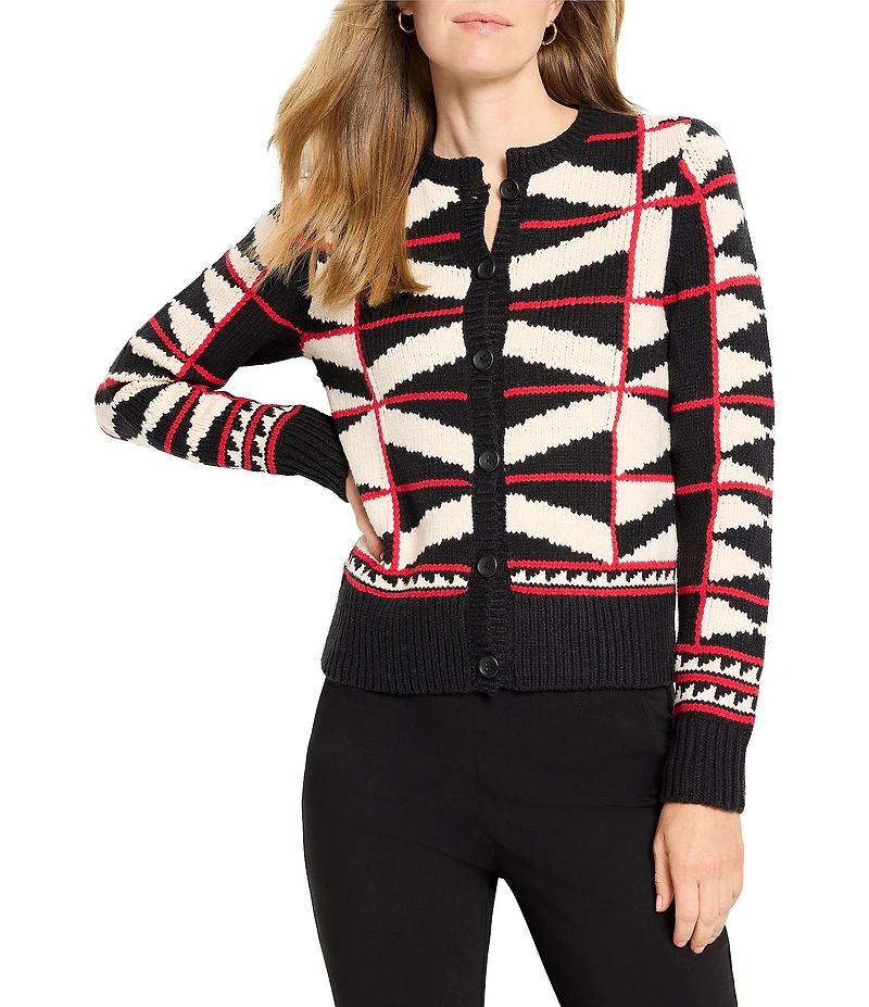 NIC + ZOE Scarlet Angles Knit Round Neck Long Sleeve Cardigan
