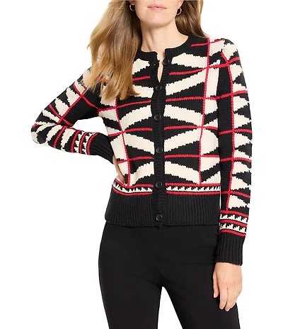 NIC + ZOE Scarlet Angles Knit Round Neck Long Sleeve Cardigan