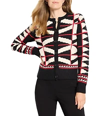 NIC + ZOE Scarlet Angles Knit Round Neck Long Sleeve Cardigan