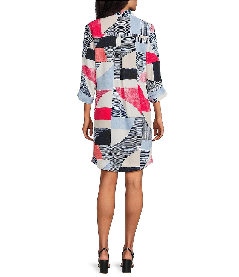 NIC + ZOE Set Sail Ruffled Collar 3/4 Sleeve Front Pocket A-Line Dress