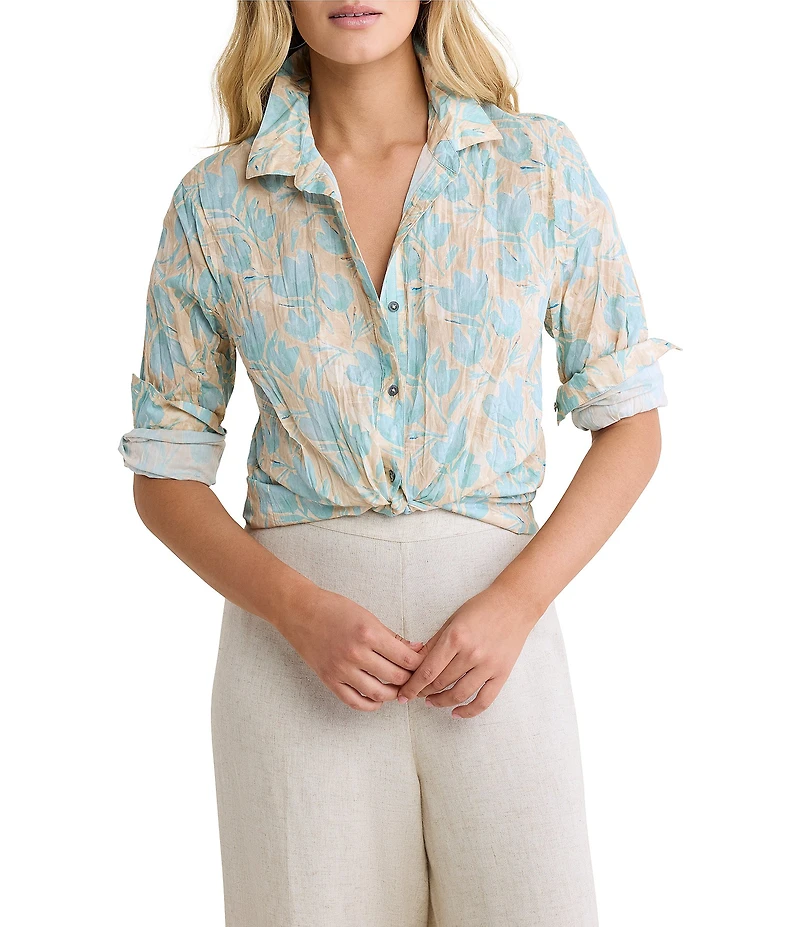 nz by NIC + ZOE Shadow Floral Point Collar Long Sleeve Button Front Shirt