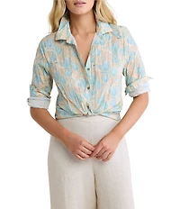 nz by NIC + ZOE Shadow Floral Point Collar Long Sleeve Button Front Shirt