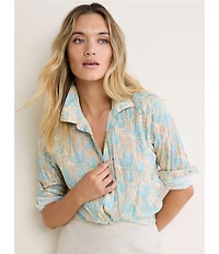 nz by NIC + ZOE Shadow Floral Point Collar Long Sleeve Button Front Shirt