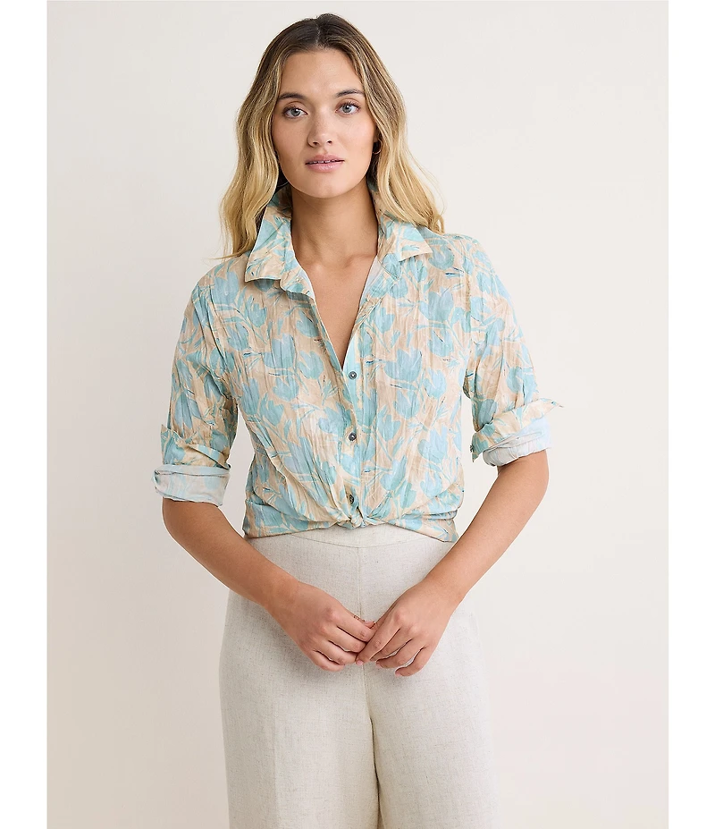 nz by NIC + ZOE Shadow Floral Point Collar Long Sleeve Button Front Shirt