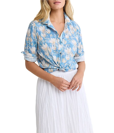 nz by NIC + ZOE Shadow Floral Point Collar Long Sleeve Button Front Shirt