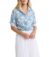 nz by NIC + ZOE Shadow Floral Point Collar Long Sleeve Button Front Shirt