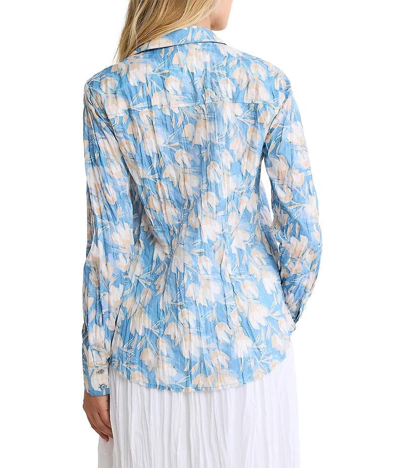 nz by NIC + ZOE Shadow Floral Point Collar Long Sleeve Button Front Shirt