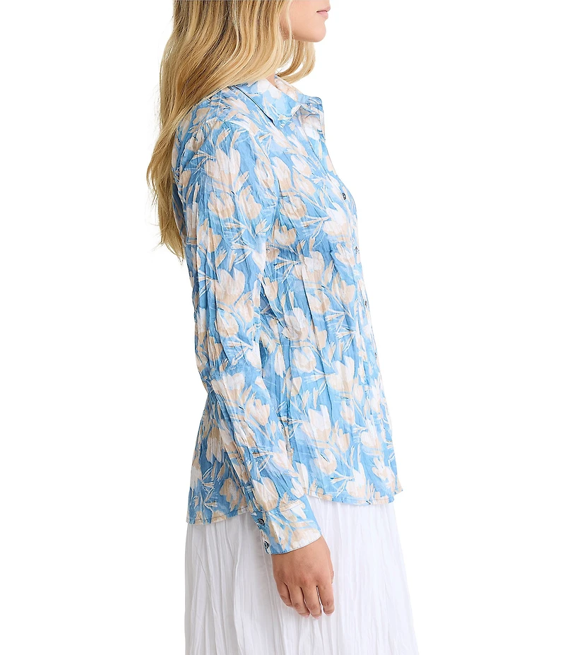 nz by NIC + ZOE Shadow Floral Point Collar Long Sleeve Button Front Shirt