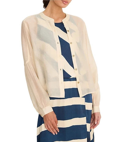 NIC + ZOE Sheer Woven Band Collar Long Sleeve Button-Front Shirt Jacket