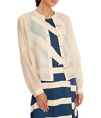 NIC + ZOE Sheer Woven Band Collar Long Sleeve Button-Front Shirt Jacket