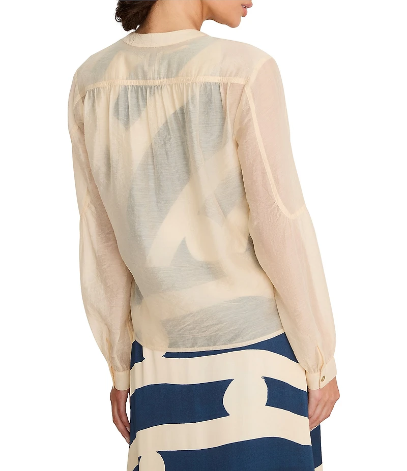 NIC + ZOE Sheer Woven Band Collar Long Sleeve Button-Front Shirt Jacket