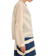 NIC + ZOE Sheer Woven Band Collar Long Sleeve Button-Front Shirt Jacket