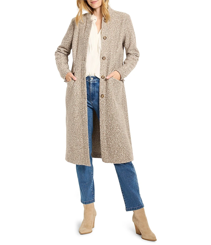 NIC + ZOE Sherpa Tweed Knit Band Collar Long Sleeve Top Coat