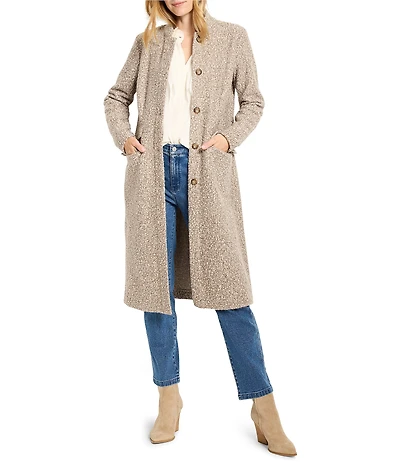 NIC + ZOE Sherpa Tweed Knit Band Collar Long Sleeve Top Coat