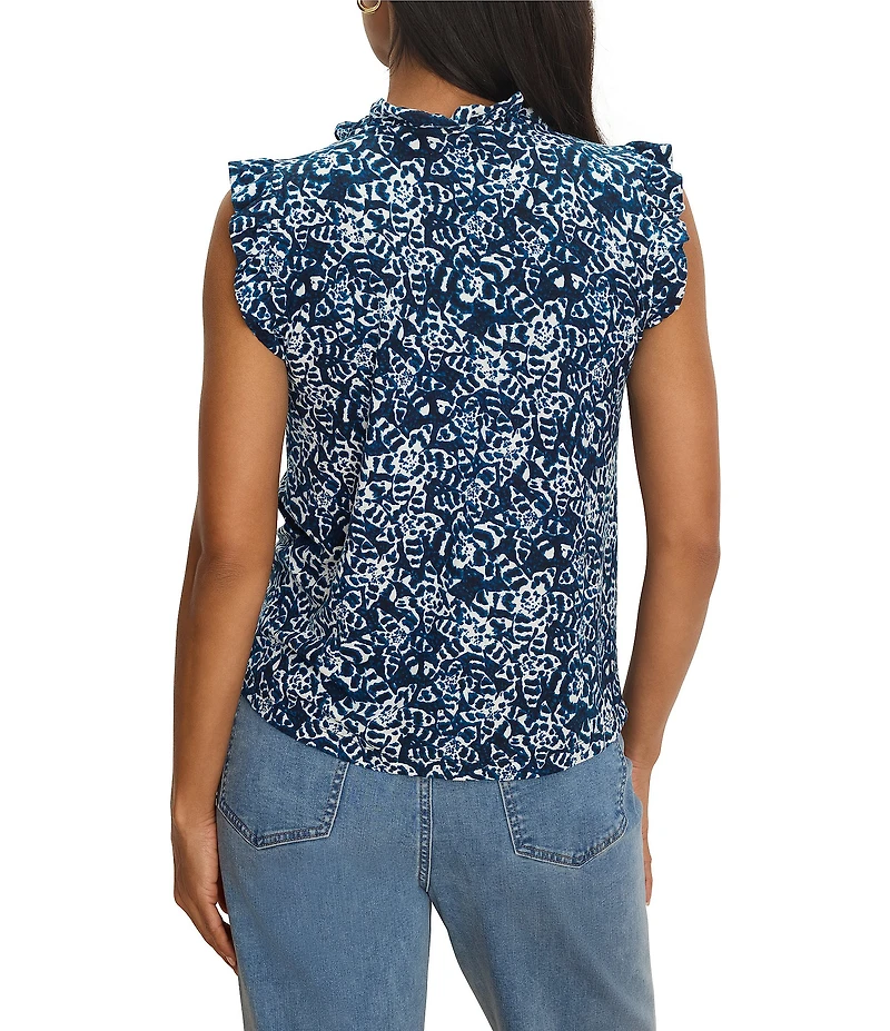 NIC + ZOE Shibori Lillies Ruffle V-Neck Sleeveless Top