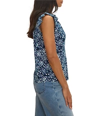NIC + ZOE Shibori Lillies Ruffle V-Neck Sleeveless Top