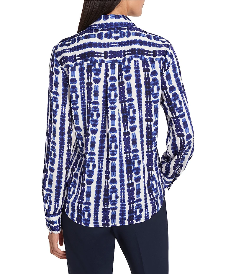 NIC + ZOE Shibori Stripe Point Collar Long Sleeve Shirt