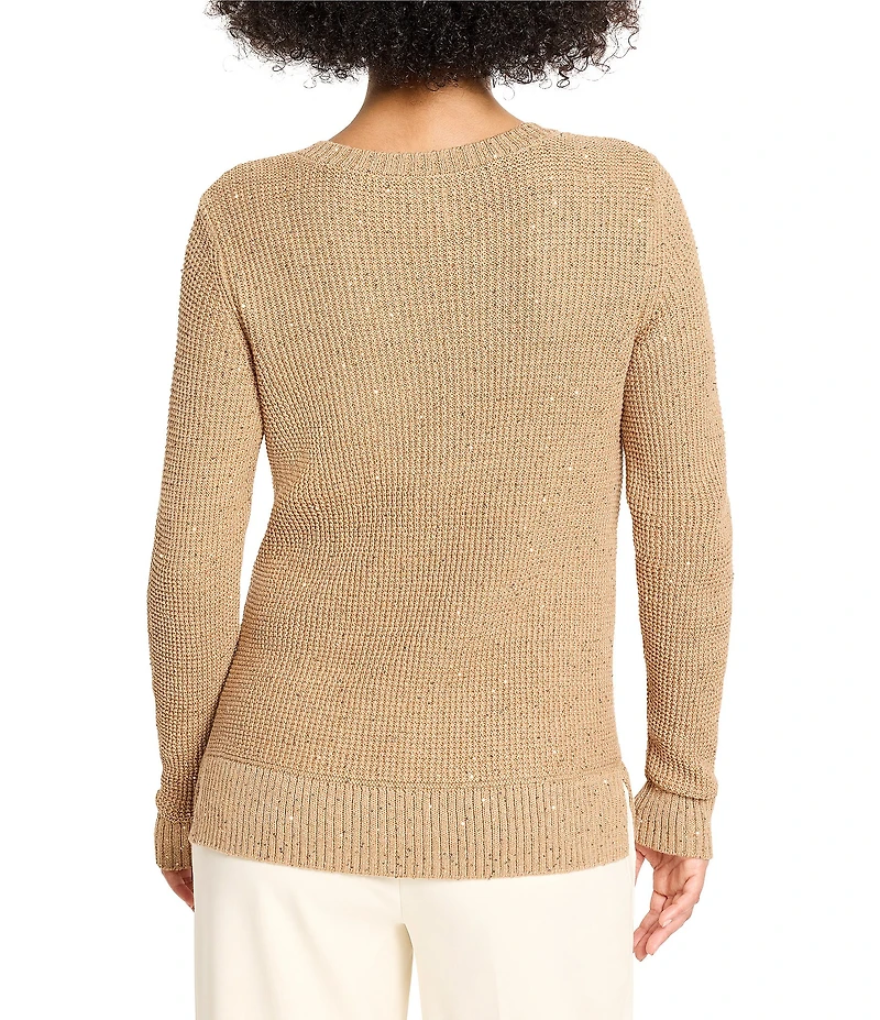 NIC + ZOE Shimmer Waffle Knit V-Neck Long Sleeve Sweater
