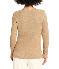 NIC + ZOE Shimmer Waffle Knit V-Neck Long Sleeve Sweater