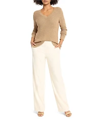 NIC + ZOE Shimmer Waffle Knit V-Neck Long Sleeve Sweater