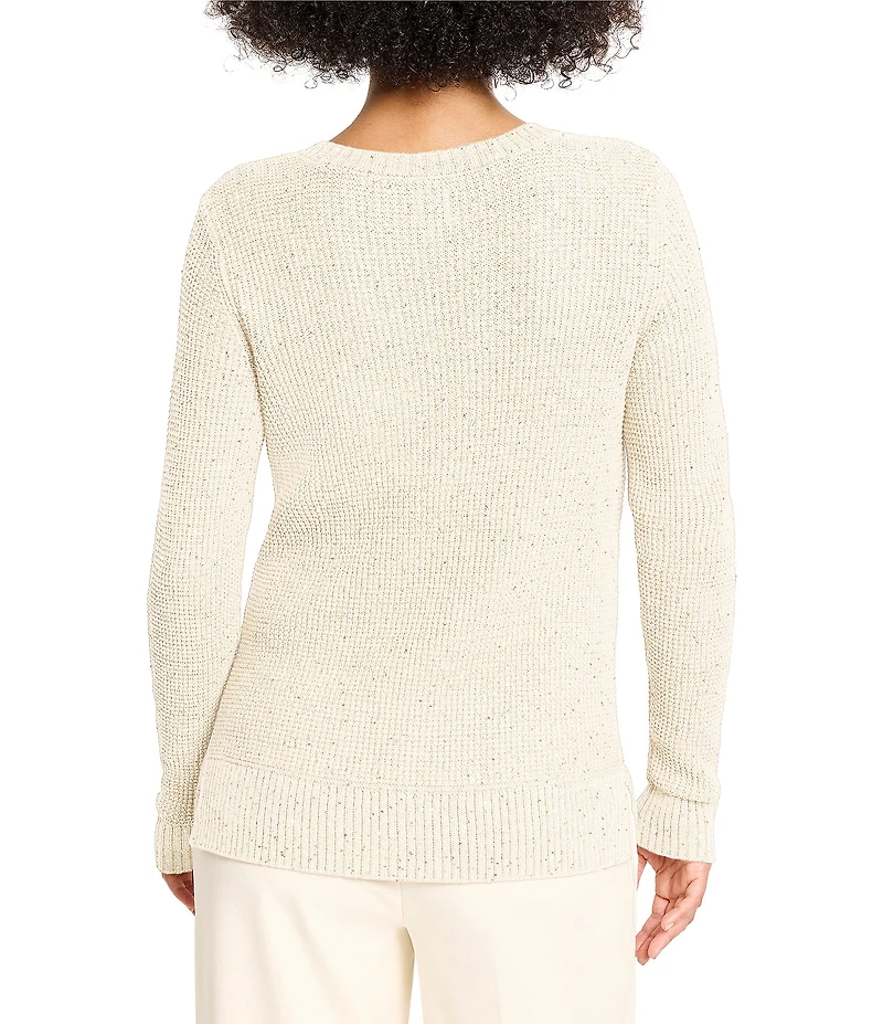 NIC + ZOE Shimmer Waffle Knit V-Neck Long Sleeve Sweater