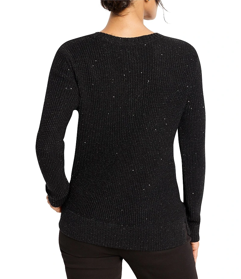 NIC + ZOE Shimmer Waffle Knit V-Neck Long Sleeve Sweater